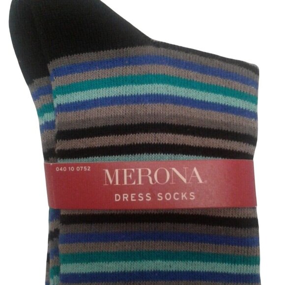 Merona Size 6-12 Mens Multi Striped Dress Socks Sea Casecade Blue Black Gray NEW - Picture 3 of 5